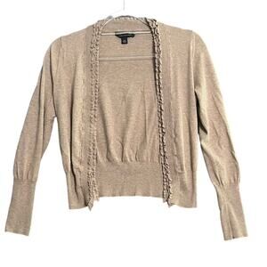 Banana Republic Womens Small Tan Ruffle Long Sleeve Open Front Short Cardigan